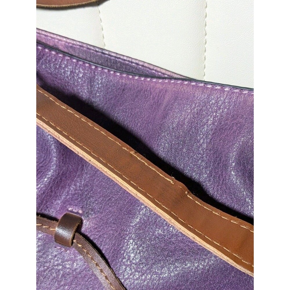 Free People Purse Boho Purple Brown Leather Shoulder Bag Adjus Straps Tassels - Picture 6 of 6